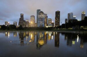 Houston Texas skyline at dusk