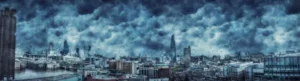storm about to hit a city causing disaster